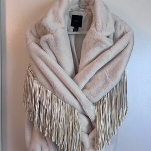 Forever 21 Cream Faux Fur Jacket with Fringe